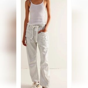 NWT Free People Moxie Metallic Low-Slung Barrel Jeans